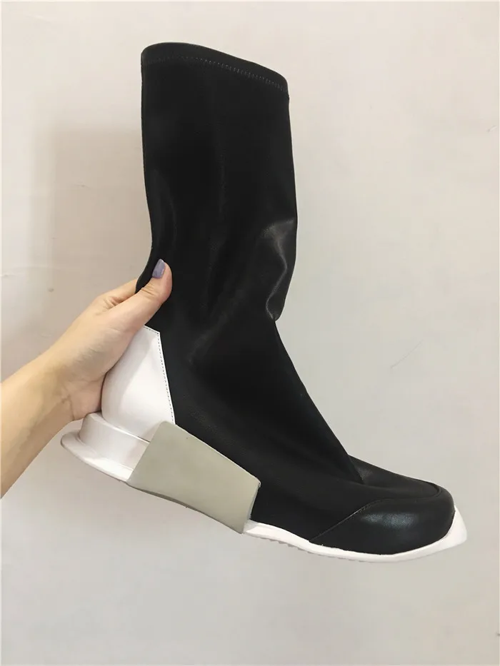 Silla/белые ботильоны на плоской подошве, увеличивающие рост; женские эластичные кожаные ботинки в стиле панк; короткие женские ботинки для влюбленных - Цвет: black