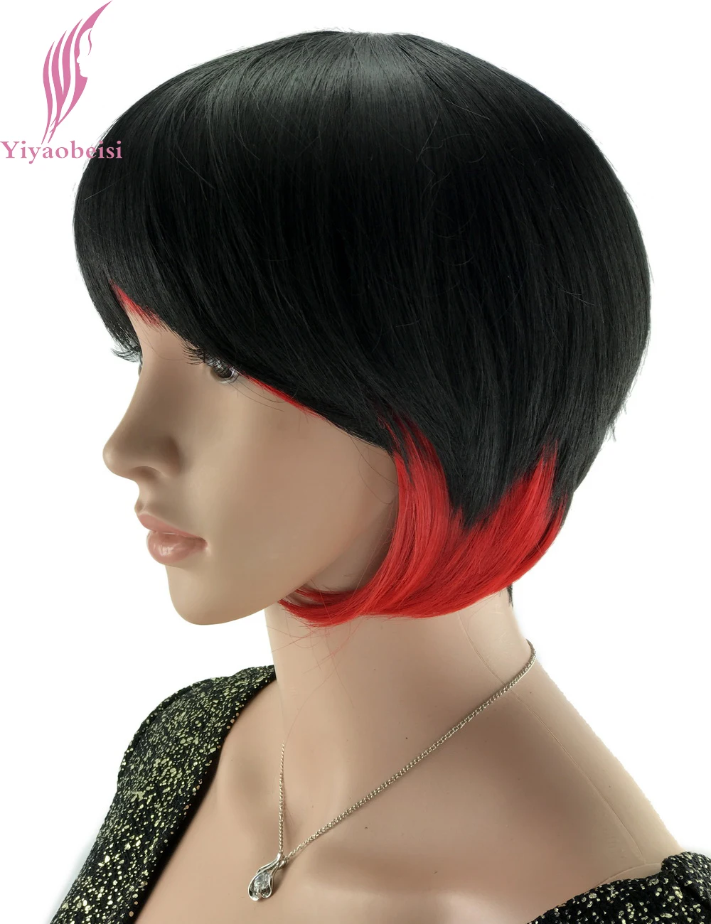 Yiyaobess 8inch African American Black Red Ombre Wig For Women Heat Resistant Synthetic Straight Short Bob Wigs With Bangs Yiyaobess 8inch African American Black Red Ombre Wig For Women Heat Resistant Synthetic Straight Short Bob Wigs With Bangs