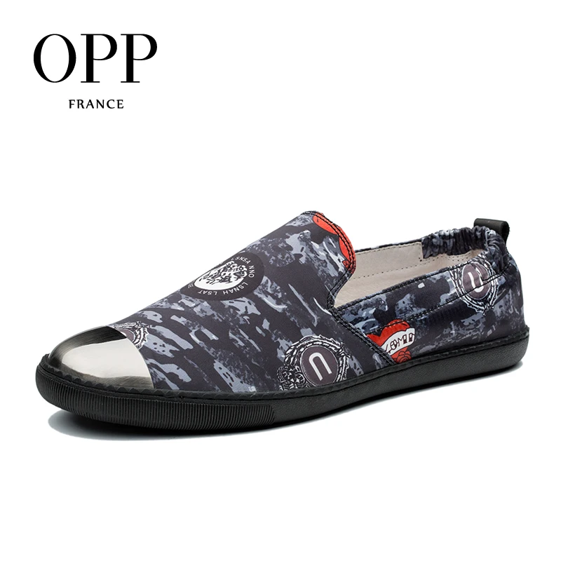 

OPP New Metal Toe 2018 Men Shoes For Men Canvas Flats Shoes Slip on Casual Shoes Elastic Band Loafers Shoes