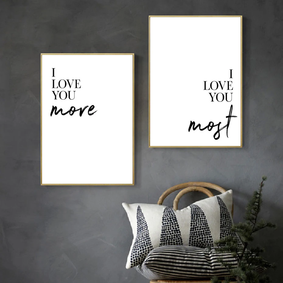 Минималистичные цитаты Love You More настенная Картина на холсте черно белые буквы
