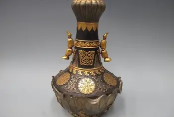 

China Royal family 100% Pure Bronze 24K Gold lotus root flower Palace Vase pot