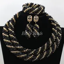 Черный свадебный комплект ювелирных изделий с хрустальными бусинами, изящный Африканский женский свадебный комплект украшений для вечеринки,, AIJ677