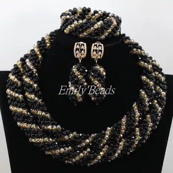 

New Black Bridal Jewelry Set Crystal Beads Set Graceful African Women Wedding Jewelry Set Party Jewelry Set Free Shipping AIJ677