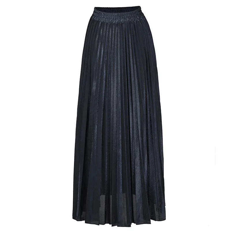 Женская модная высокая эластичная талия яркая однотонная цветная модная плиссированная юбка макси - Цвет: black