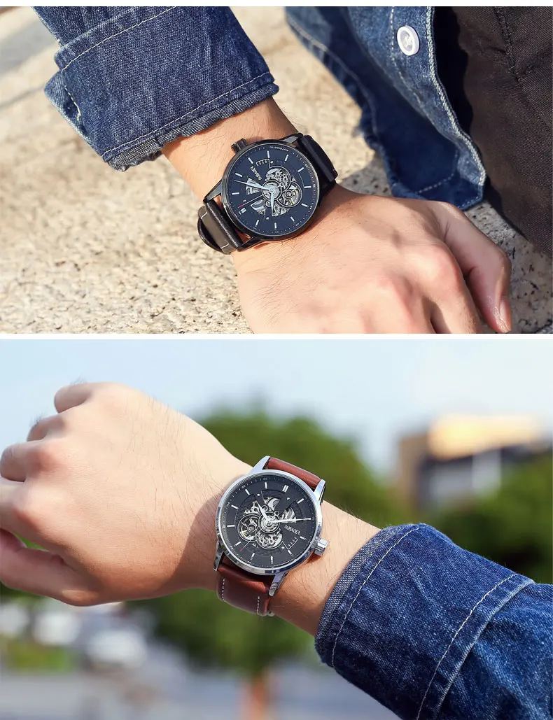 OUBAOER оригинальные мужские часы Топ бренд Роскошные автоматические механические часы кожа военные часы мужские Relojes Masculino