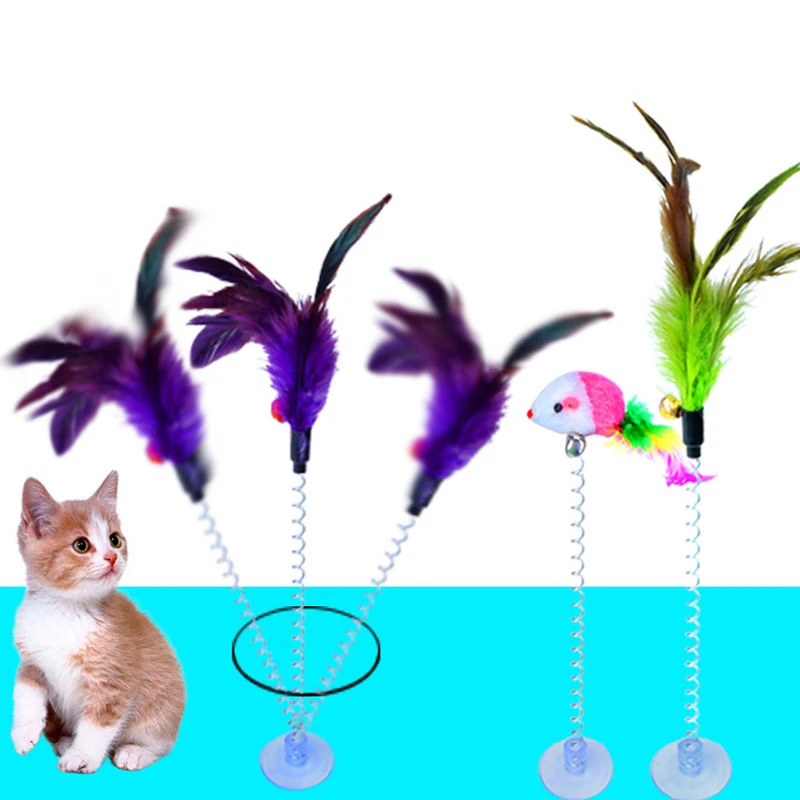 

1 PCS 2 Kinds Of Funny Cat Toys Feather Elastic Fake Mouse Spring Sucker Toys For Cat Kitten Playing Toy Pet Training Products