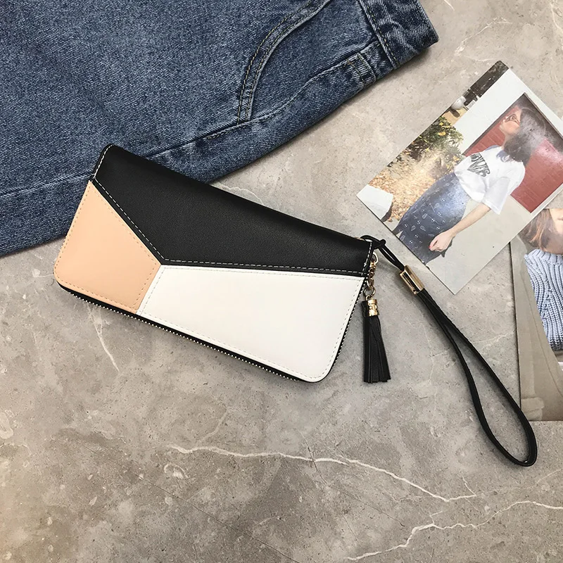 JANESPRI Fashion Patchwork Tassels Wallet Women Lady Long Clutch Wallets Brand Female Change Purse Hasp Coin Pocket Card Holder (2)