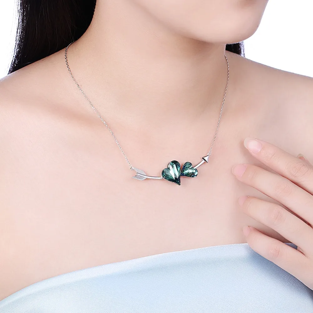 

Crystal from Swarovski Elements S925 Sterling Silver Double Love Romantic Pendant Necklace SVN330