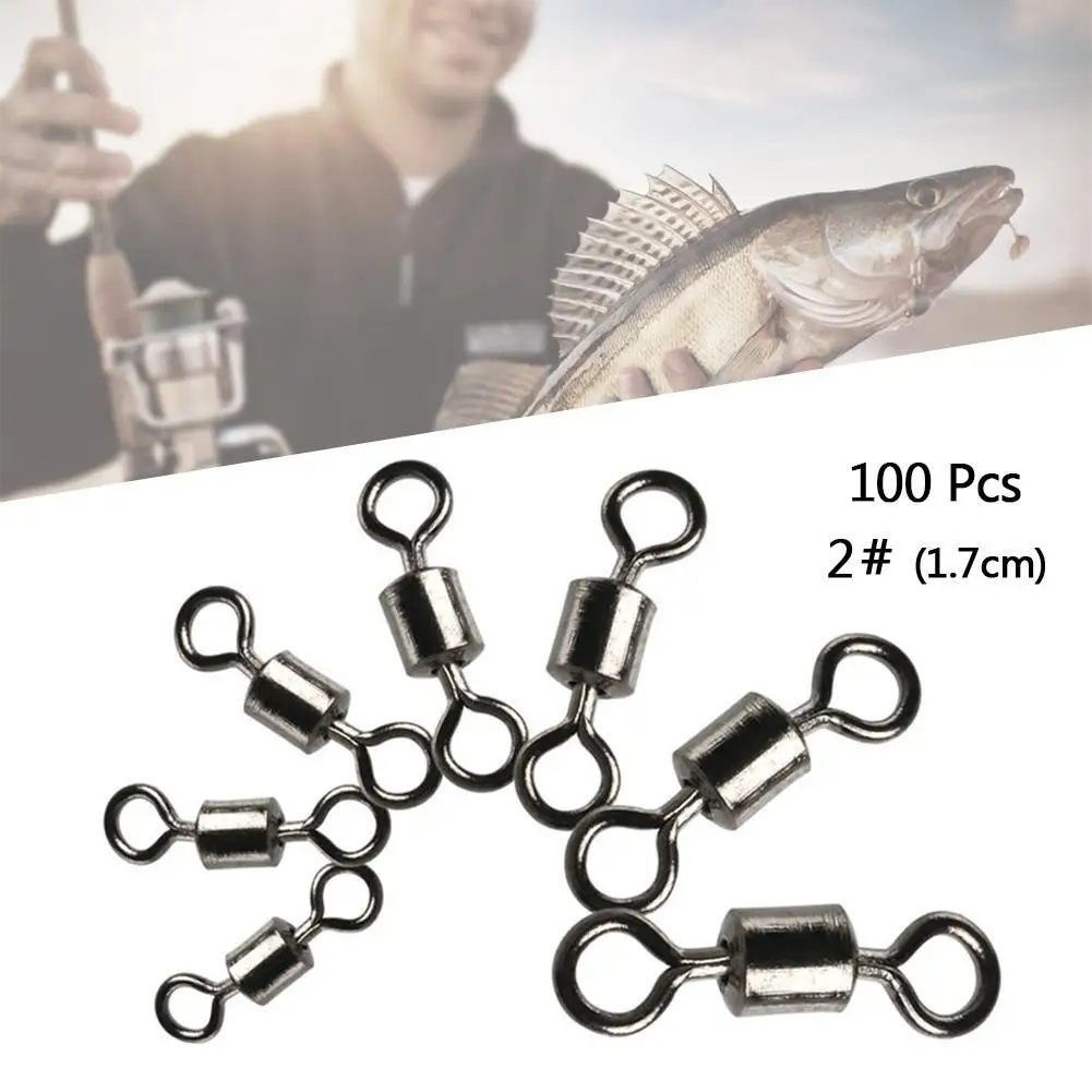 

100Pcs Ball Bearing Swivel Solid Ring Fish Line Connector Rolling Swivel Sea Carp Fishing Tackle Tools Multi Sizes 2#
