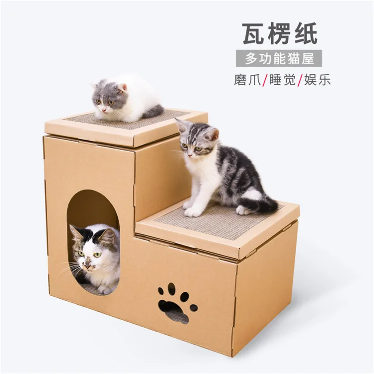 Поделки мяу изделия гофрированная бумага кошачий дом двухэтажный дом кошка скребок для доски кошка шлифовальные игрушки в форме лапы кошачье гнездо