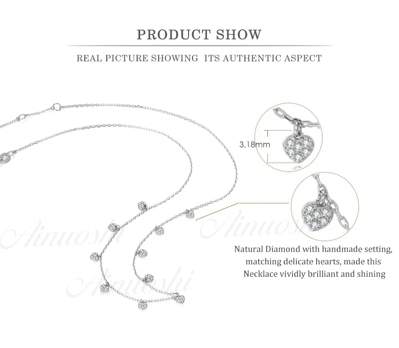 AINUOSHI, 18 К, белое золото/желтое золото/розовое золото, натуральный бриллиант, подвеска, ожерелье в форме сердца, подвеска на цепочке, ювелирное изделие для женщин