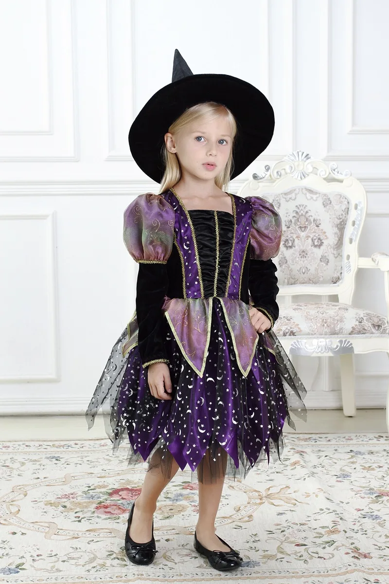 Girls Pretty Witch Halloween Fancy Dress Children Party Costume with