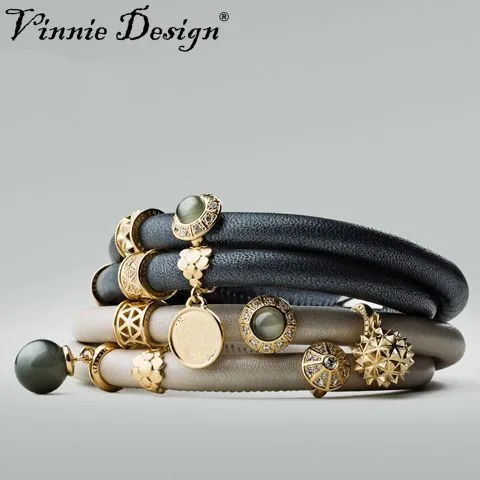 

Vinnie Design Jewelry Top Quality Genuine Leather Bracelet 20cm Endless Bracelets for Story Charms 1pcs Sale