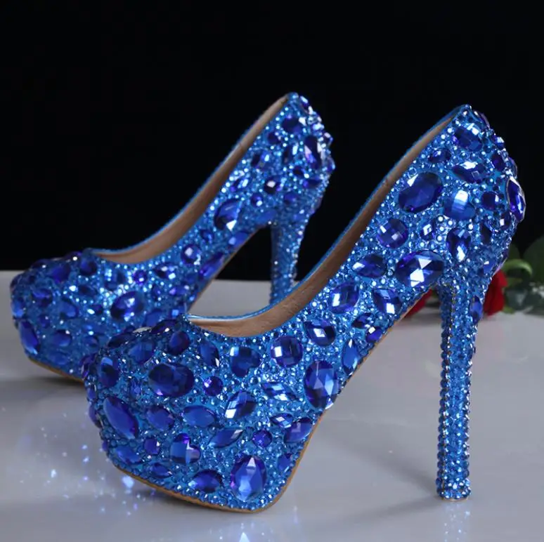 

New Gemstone blue bridal shoes, hand-made drill, crystal fineness, wedding shoes..
