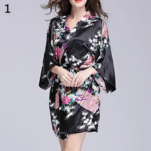 Женский модный халат из искусственного шелка принт павлинье перо пикантный халат одежда для сна