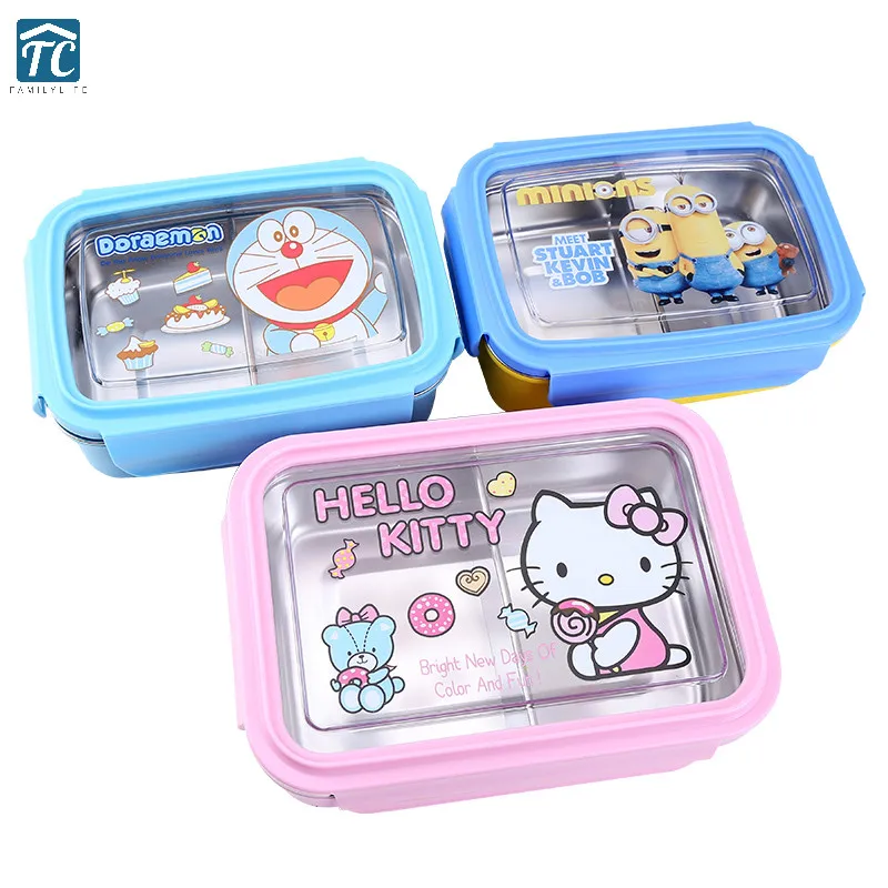 

children lunch box Food Container Kids School Portable Bento boxes Stainless Steel Camping Cartoon Student Microwave Dinnerware