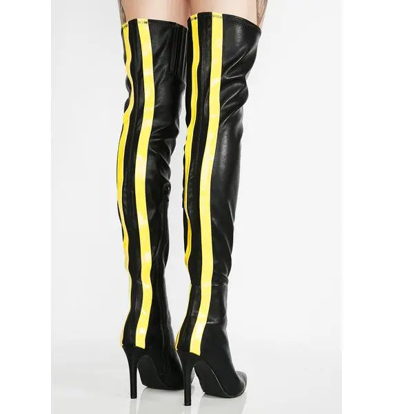 2018 New Winter Real Leather Boots Women Chic Pointed Toe Side Zip Mixed Color Back Two Yellow Striped Black Ladies Long Boots