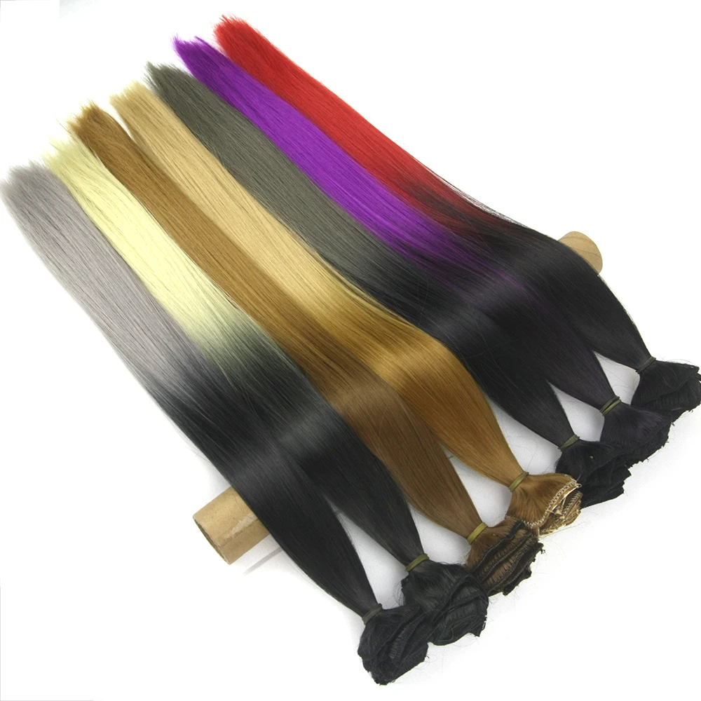 Soowee 7pcs/set Straight Black To Green Ombre Hair Pieces Synthetic Hair Pad Clip In Hair Extension Cheveux