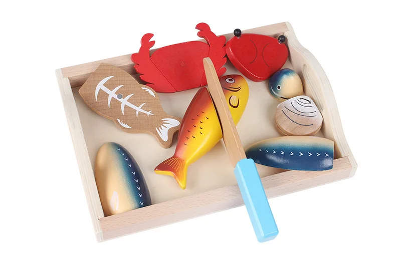 Candywood, новинка, высокое качество, детские деревянные кухонные игрушки, режущий хлеб, морепродукты, рыба, еда, набор, обучающие игрушки для девочек и мальчиков, подарки