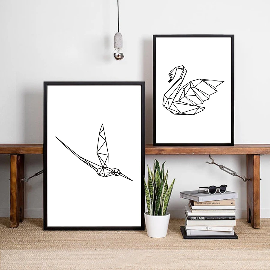 2- Geometric Animal Canvas Painting Wall Art Picture for Living Room Decorative Posters Modern Minimalist Black and White Pictures