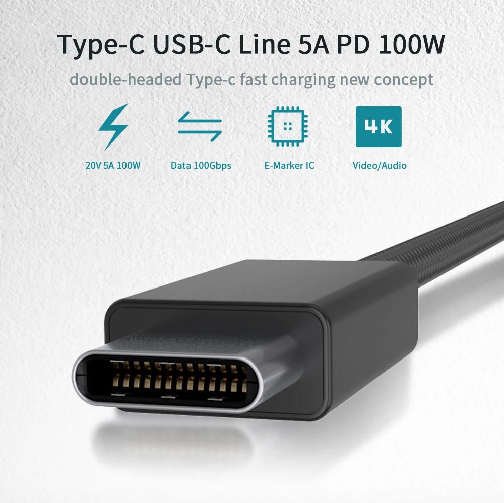 Usb Type C PD кабель для быстрой зарядки 5 А 100 Вт передачи данных 3 1 Macbook Xiaomi Huawei
