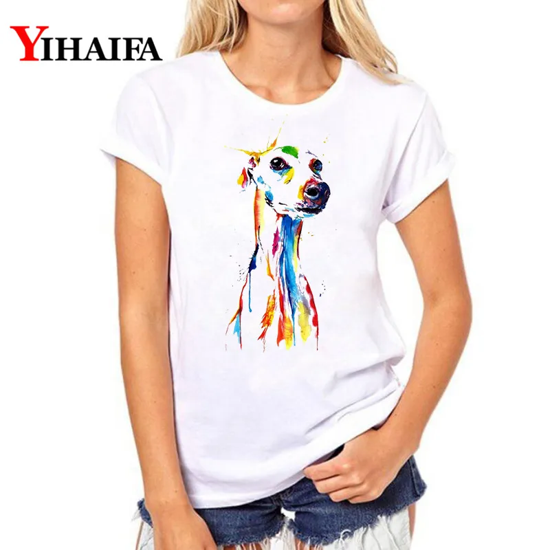 

Women T-shirt Colorful Painted Dog 3D Print Funny T Shirt Short Sleeve White T-shirts hip hop Tee Summer Tops graphic t shirts