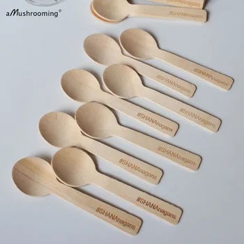 

x100 Personalized Mini Round Spoons Engraved Wooden Tableware Dessert Taster Spoons Kids School Picnic Lunch Small Spoons