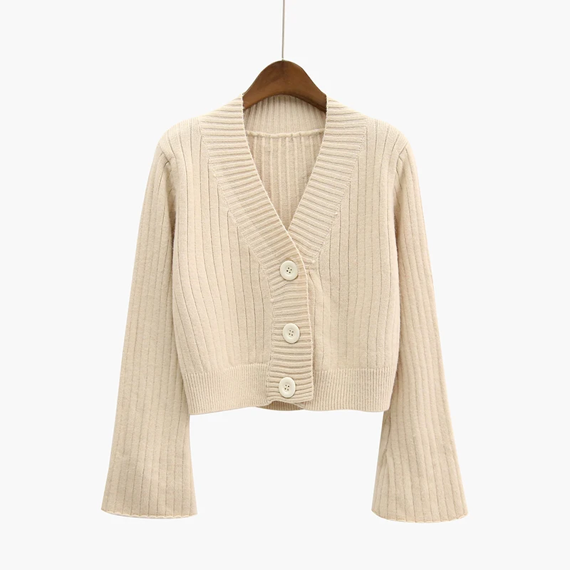 Women Cardigan Knitted Sweater Bell sleeve V-neck Female Cardigan With Buttons Short Sweater Women Cardigans Sweater XY404 Women Cardigan Knitted Sweater Bell sleeve V-neck Female Cardigan With Buttons Short Sweater Women Cardigans Sweater XY404