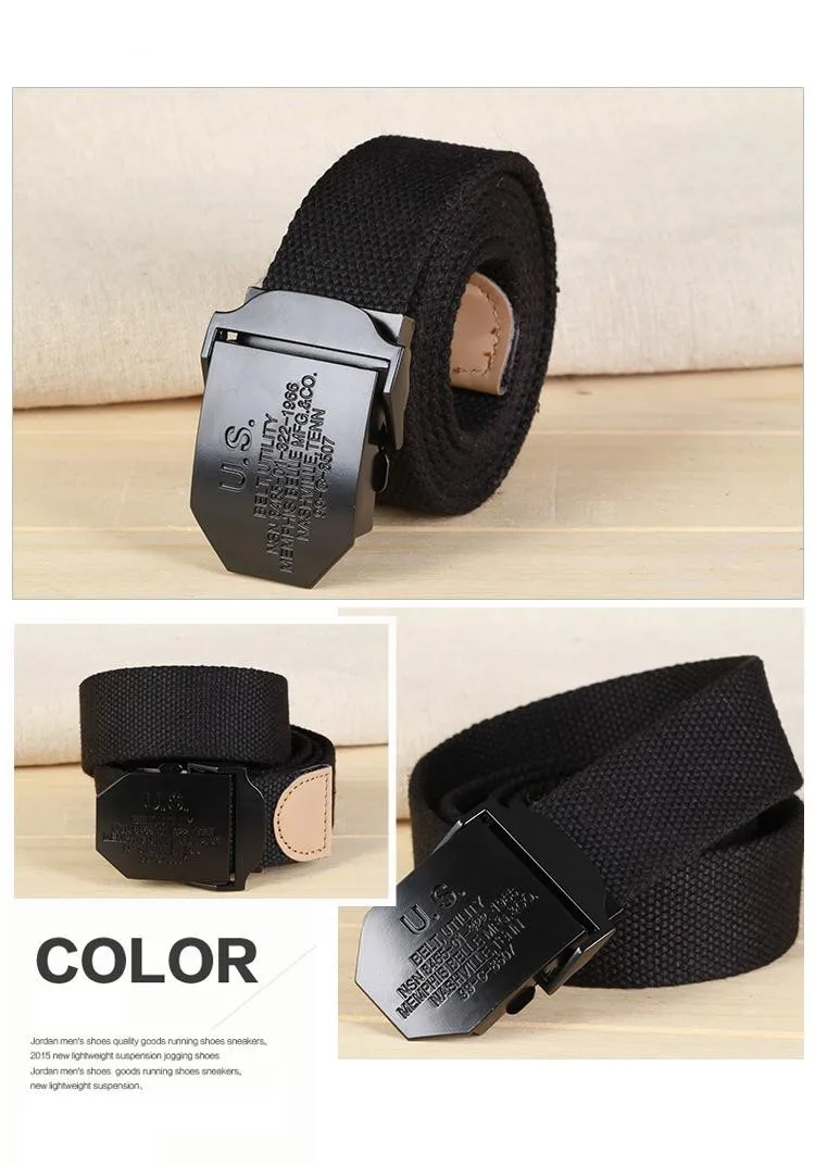 military men tactical belt male thickened lengthened with denim trousers US canvas waist belt khaki 125cm (13)
