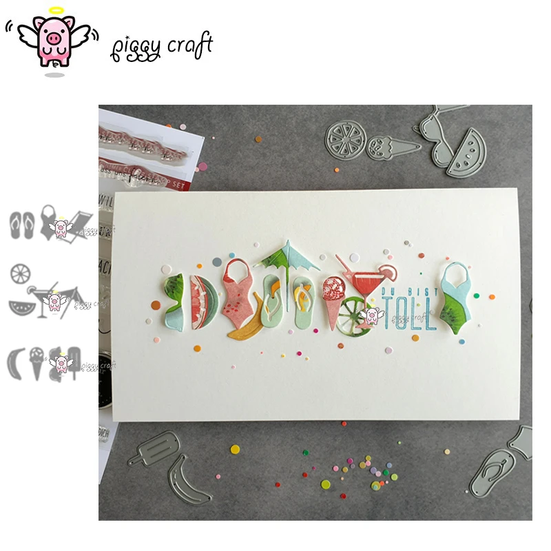 

Piggy Craft metal cutting dies cut die mold Vacation beach bikini Scrapbook paper craft knife mould blade punch stencils dies