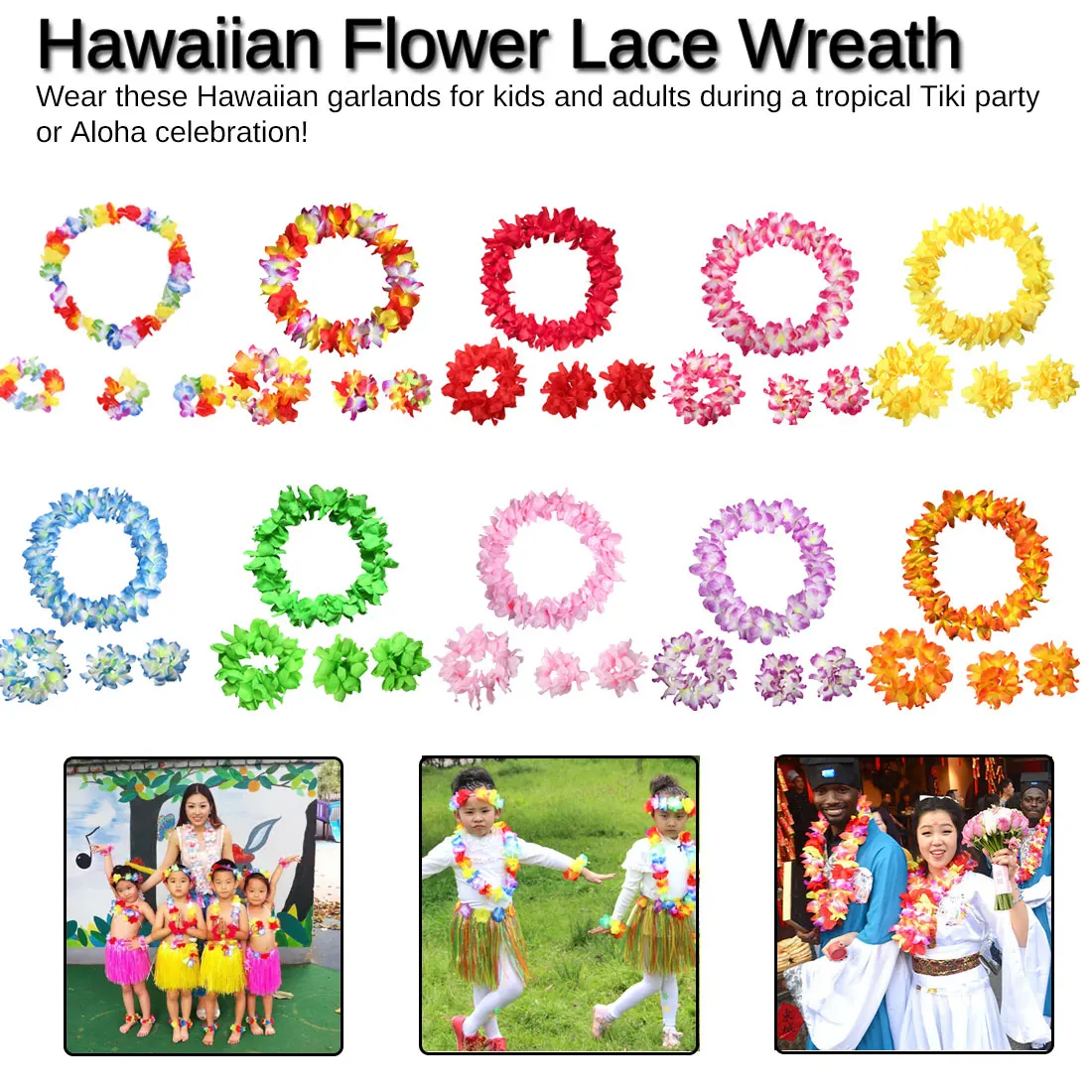 

New 4pcs/set Artificial Flower Hawaiian Garland Lei Necklace Flower Beach Theme Luau Party Tropical Summer Aloha Decor