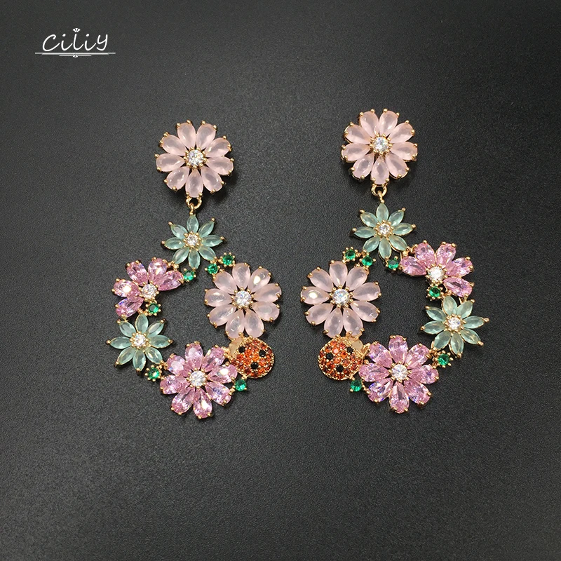 

Ciliy Drop Earrings Women New Fashion Colorful Wreath Jewelry Earrings Micro Inlay Zircon Flower Drop Earrings A5045XM