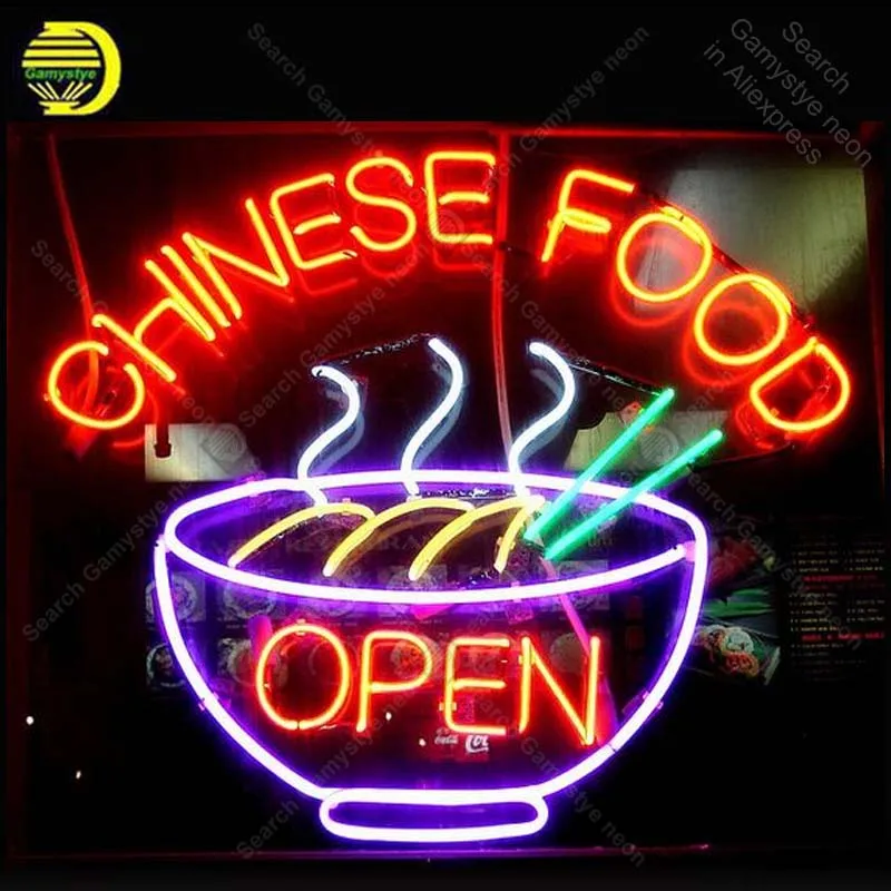 #*Cheap Neon Sign for CHINESE FOOD OPEN Neon Bulb sign handcraft gifts hotel neon signboard wall lights anuncio luminos with clear board