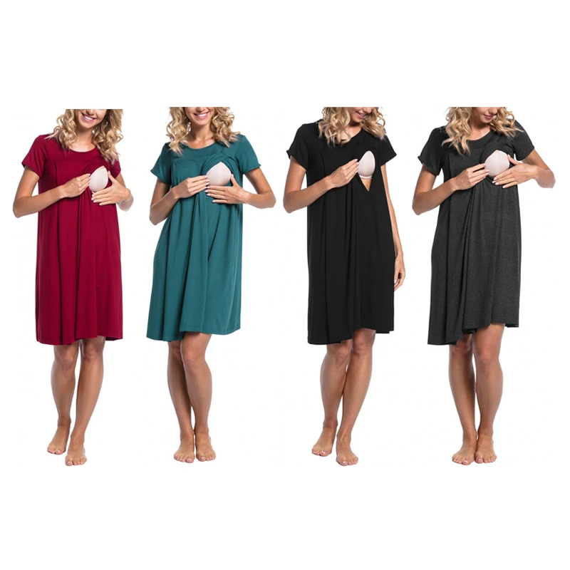 ENXI Повседневное платье для кормящих мам, Одежда для беременных, однотонное женское платье для кормящих мам, домашняя одежда для мам