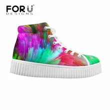 FORUDESIGNS/красочные 3D печать Для женщин высокая обувь флэтс обувь модные женские ботильоны на платформе; женская повседневная обувь на шнуровке