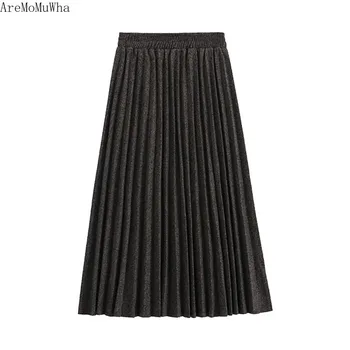 

AreMoMuWha Pleated Skirt Female Autumn and Winter Long Section Secret Skirt Student A Word Big Swing Woolen Skirt Skirt Super