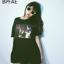 BPFAE Ретро черная футболка женская сказочный мир Белоснежка принт свободный праздник хлопок Повседневная рубашка с коротким рукавом футболки