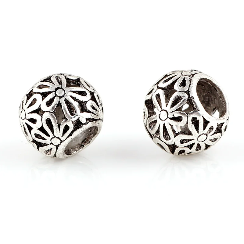 Round OPENWORK FLOWER SILVER CHARM Beads big hole bead Spacer European