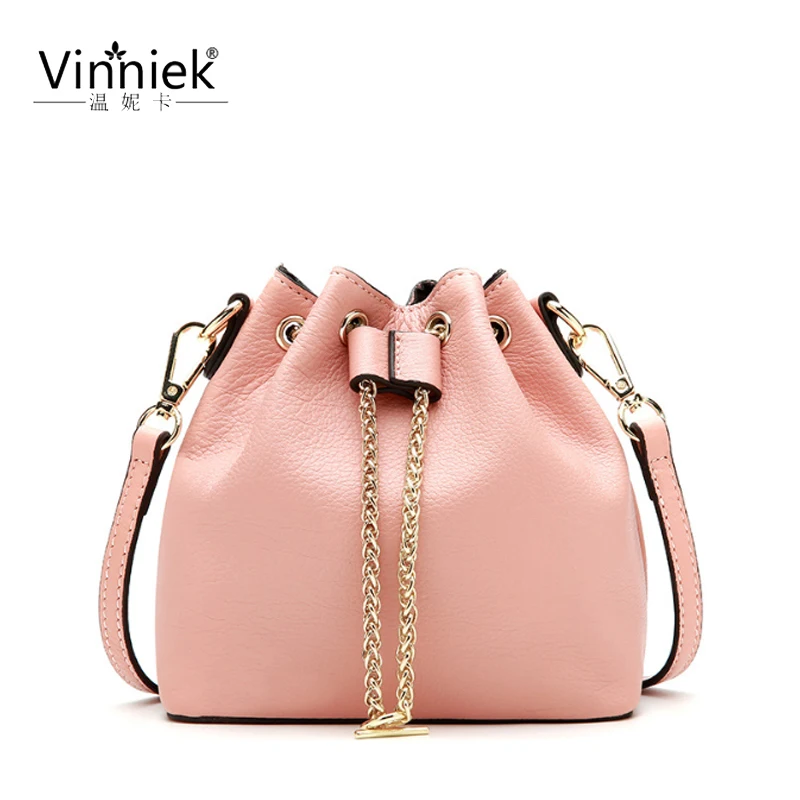 

Women's shoulder bag New 2019 Genuine leather portable bucket bags fashion chain beam mouth Messenger bag Mini packet female