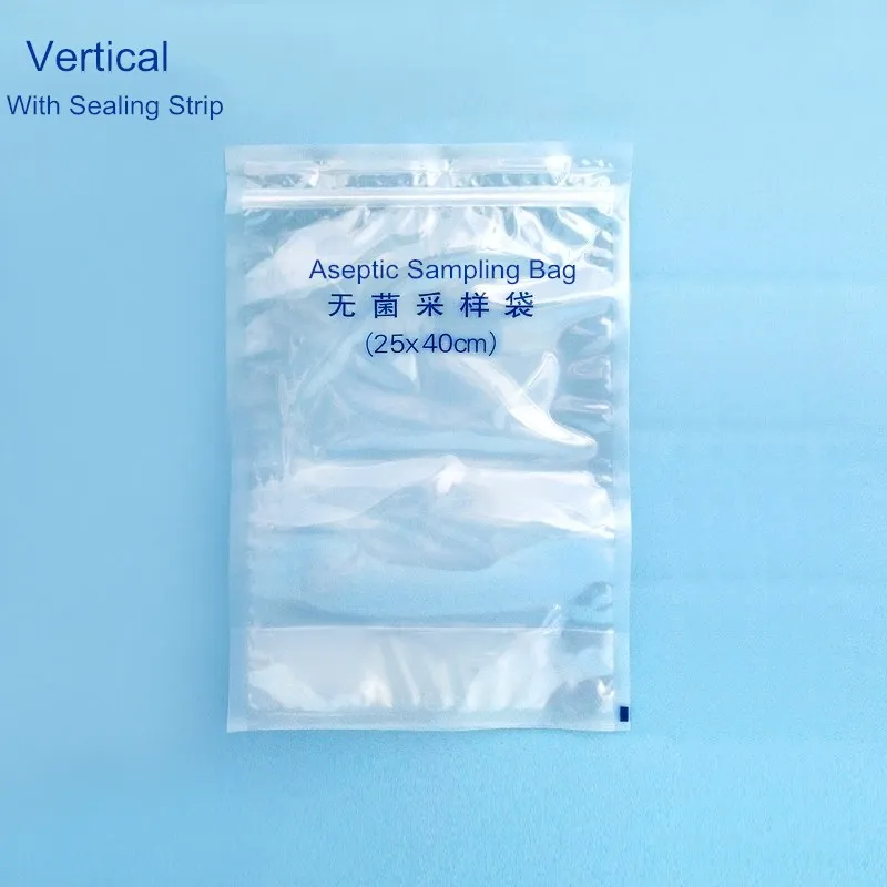 Aseptic Sampling Bag With Sealing Strip 25cm x 40cm Vertical Sterile Sampler PE Bags For 4L