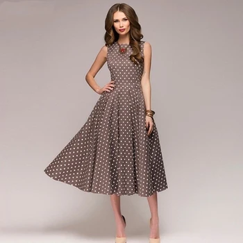

Summer Vintage Polka Dot Swing Casual Boho Midi Dres Lady Sleeveless o-neck Elegant Dresss Robe Female Party Dresses WOMEN