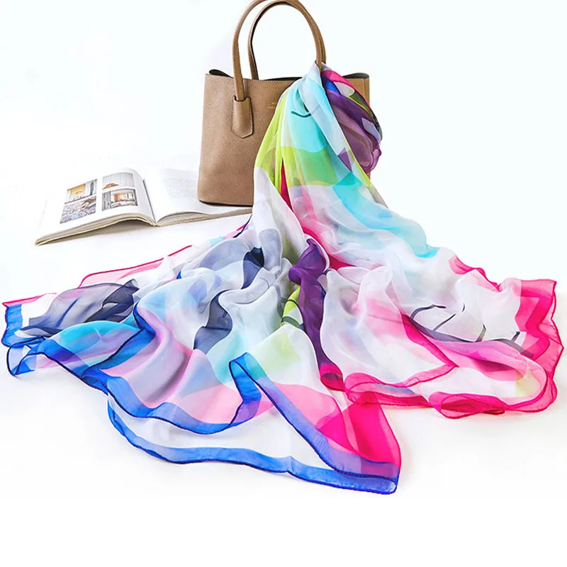 

180*100cm Women Scarf Silk for Spring Summer Multi-function Long Section Thin Beach Shawl Soft Elegant Brand Silk Scarves Wrap