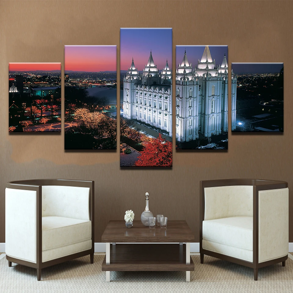 Canvas Hd Prints Poster Home Decor No Frame 5 Pieces Salt Lake Canvas Hd Prints Poster Home Decor No Frame 5 Pieces Salt Lake City S Temple Square Paintings For Living Room Wall Art Pictures In Painting Calligraphy