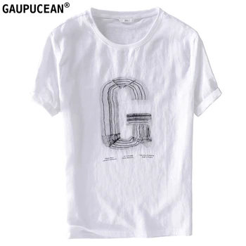 

Linen Cotton Cool Breathable Anti-static Men T Shirt Short Sleeve Letter G printing Casual White O-neck Quality Man T-shirts