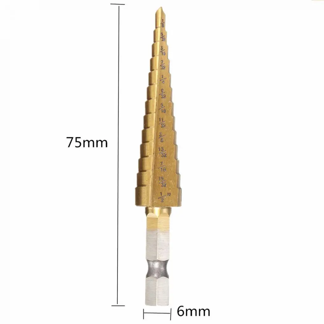 3 шт./лот набор ступенчатых сверл HSS ступенчатые сверла 1/4 дюймов шестигранное сверло для металла 3/16-1/2 1/8-1/2 1/4-3/4 дюйма