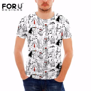 

FORUDESIGNS 2018 Summer Men T Shirt 3D Cartoon Cat with Music Note Pattern Short Sleeve T-shirt for Man Casual O-neck Tops Shirt