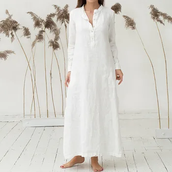 

Women's Holiday Summer Dress Kaftan Cotton Long Sleeve Plain Casual Oversized Maxi Long Shirt Dress Wear Work Shirts Women #L35