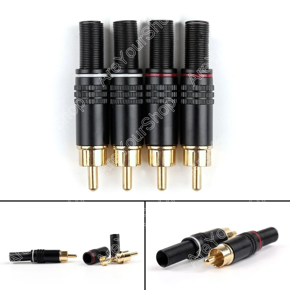 

Sale 40 Pcs Copper RCA Plug Audio Male Connector W Metal Spring Adapter High Quality minijack plug Wire Connector