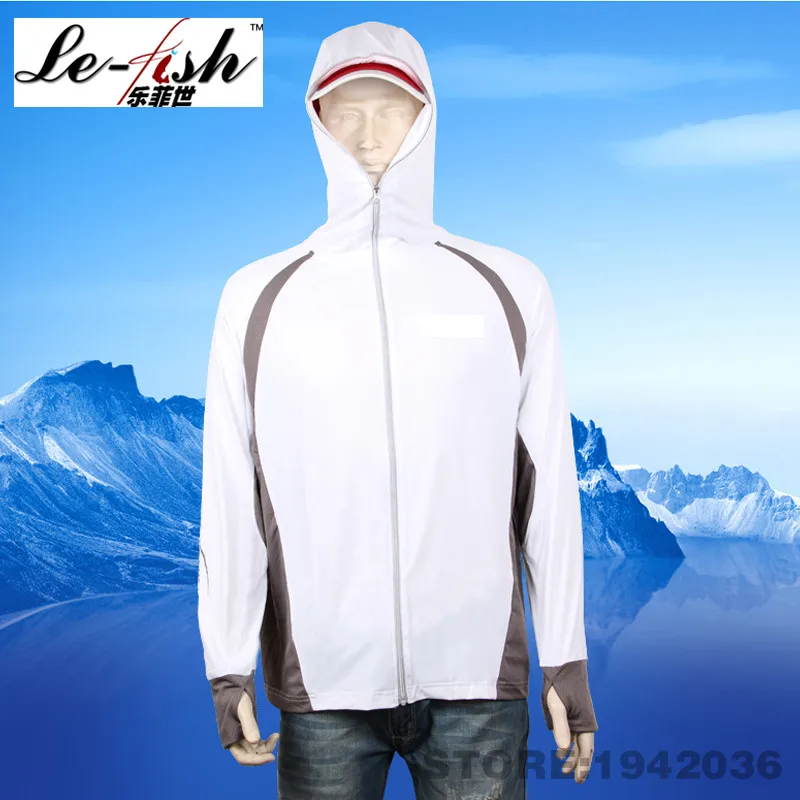 

Hot Sale Sun-Protective Clothes Fishing Ice Silk Fiber Ventilate Man Ultra-thin YKK zipper M L XL XXL XXXL White+Grey Fish Cloth