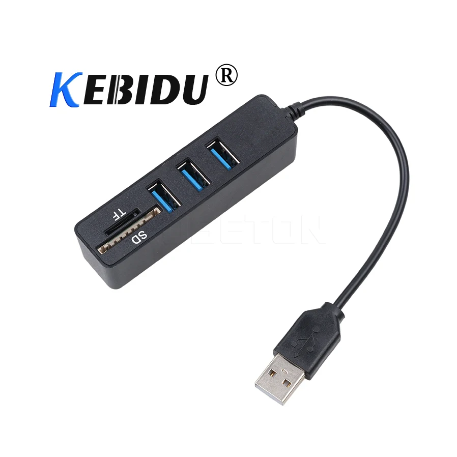 

kebidu High Speed 2 in 1 3 Ports USB Hub 2.0 with Card Reader USB Splitter 480Mbps For SD/TF For PC Laptop Black White